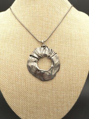 Tennessee Pewter Abstract Circle Pendant Necklace C177 - Artisan Wire Wrapped